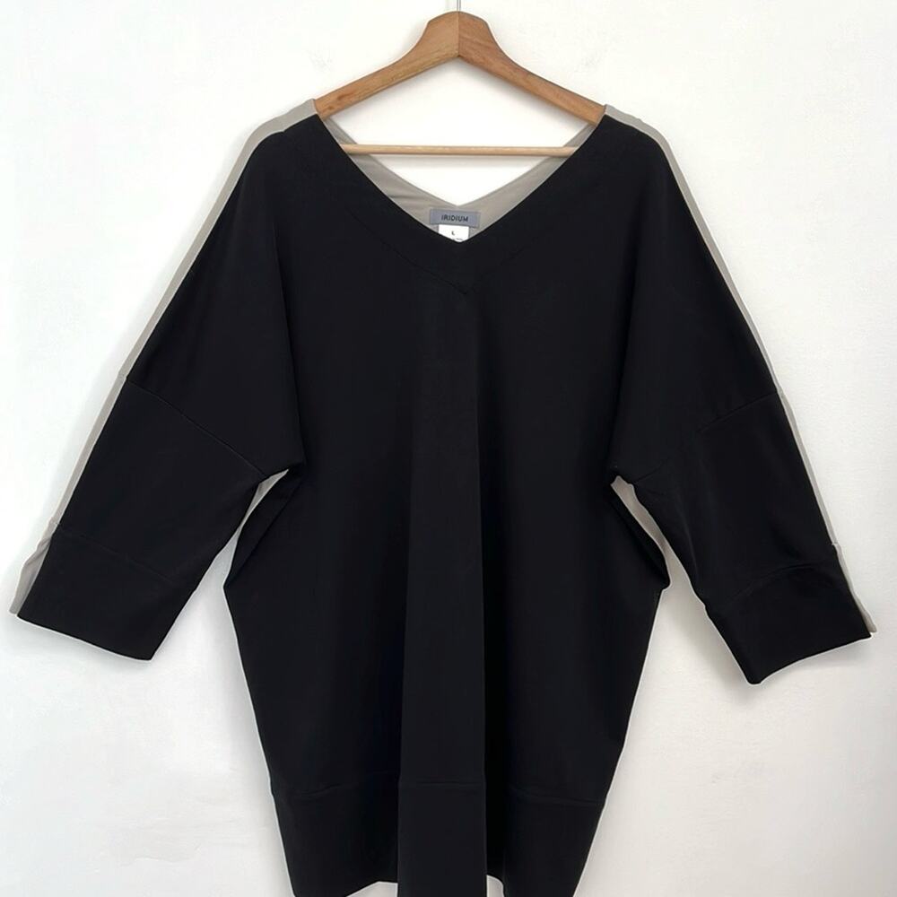 IRIDIUM Pima Cotton Colorblock Artsy Lagenlook V-Neck Relaxed Tunic Top Large - Picture 10 of 14